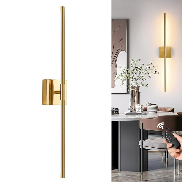 Morauroral Gold Battery Operated Wall Sconces, Dimmable Wall Sconces with Remote Control, Rechargeable Sconces Wall Lighting, 30″ LED Wireless Wall Lights for Bedroom, Living Room, Bathroom