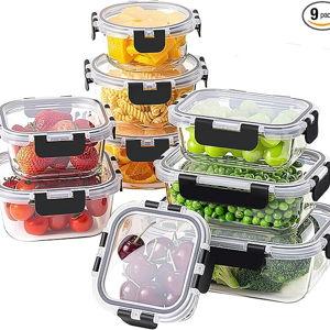 HOMBERKING 18 Piece Glass Food Storage Containers with Lids, Glass Meal Prep Containers, Airtight Lunch Bento Boxes, BPA-Free & Leak Proof, Oven, Freezer and Dishwasher Safe (9 lids & 9 Containers)