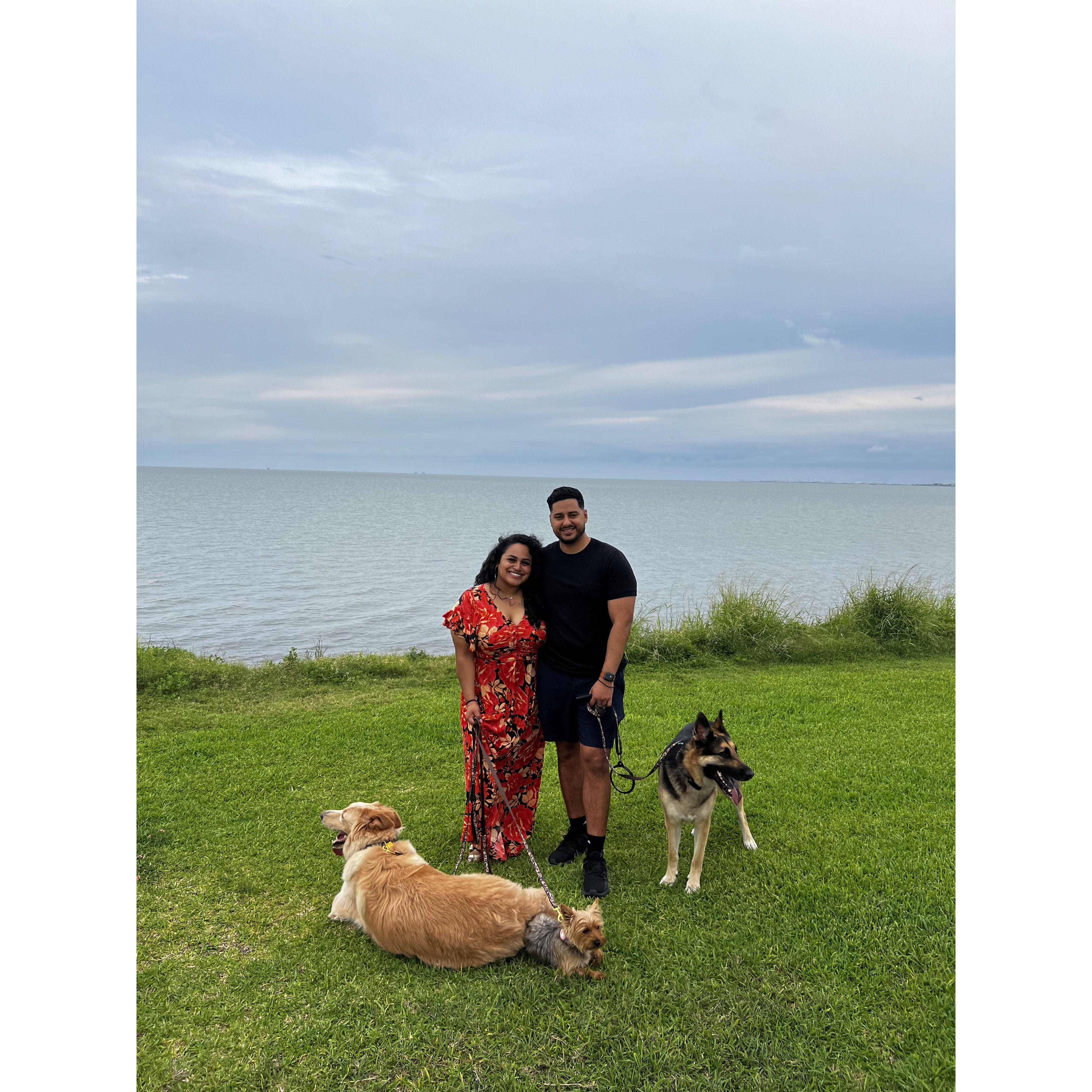 Picture with our fur babies in Corpus Christi for Elba's Master's graduation.