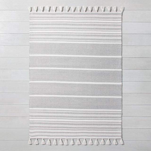 9' x 12' Pick Stitch Textured Stripe with Tassel Rug Jet Gray - Hearth & Hand™ with Magnolia