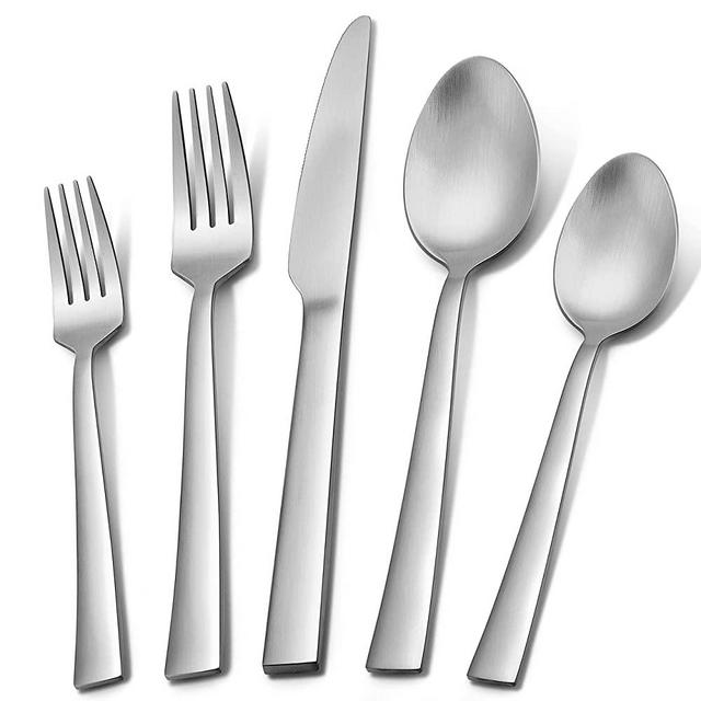 Herogo 60-Piece Matte Silverware Set for 12, Stainless Steel Square Flatware Cutlery Set, Tableware Eating Utensils Set Include Knife Spoon Fork, Satin Finish, Dishwasher Safe