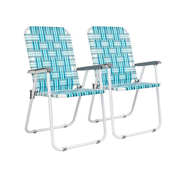 VINGLI Patio Lawn Chairs Folding Set of 2, Webbed Folding Chair Outdoor Beach Chair Portable Camping Chair for Yard, Garden (White)