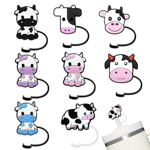 Tsinlan.ayn Straw Cover Caps Compatible for Stanley Cup 30 & 40 Oz Tumbler, Cute Cow 10mm Silicone Straw Tips Set Water Bottle Lid Spill Proof Stopper Flip for Stanley Cup Accessories