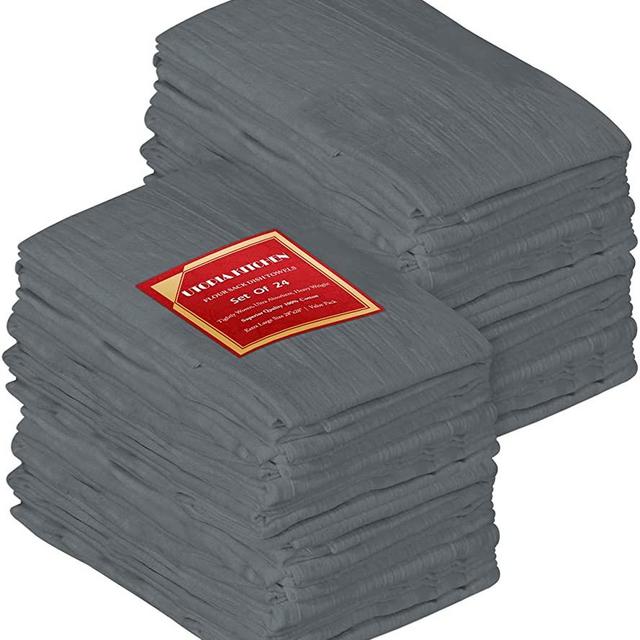 Utopia Kitchen [24 Pack Flour Sack Tea Towels, 28" x 28" Ring Spun 100% Cotton Dish Cloths - Machine Washable - for Cleaning & Drying - Light Grey