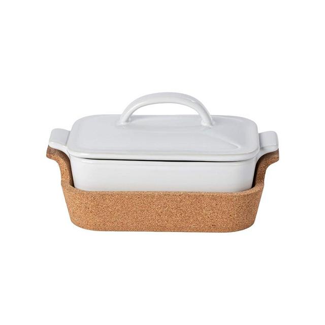 Casafina Ceramic 9.75" x 5.75" Oval Baker with Cork Tray - Ensemble Collection, White | Oven & Microwave Safe Bakeware | Food Safe Glazing | Restaurant Quality Dinnerware