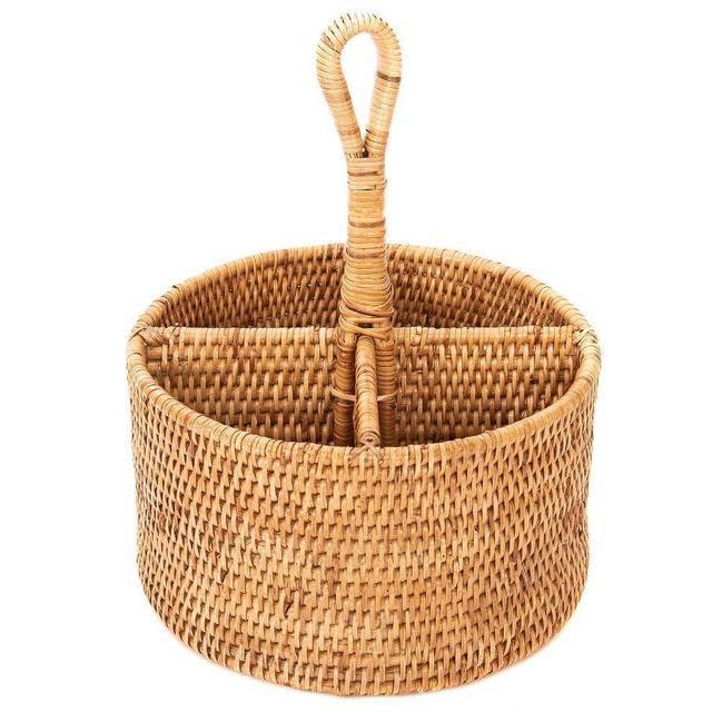 Tava Round Rattan Flatware Caddy - Honey