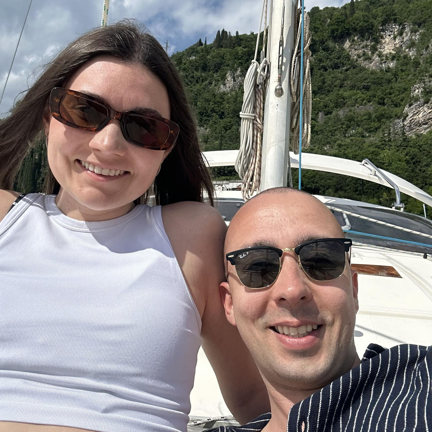 Sunbathing on our catamaran tour around Lake Como!