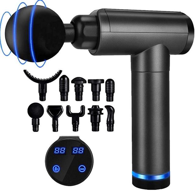 Massage Gun Deep Tissue, Quiet Muscle Percussion Back Neck Head Hammer Massager for Athletes, Pain Relief, 30 Speed Level, LED Touch Screen with 10 Heads