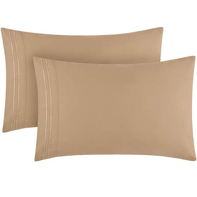Mellanni Pillow Cases Standard Size Set of 2 - Pillow Covers - Pillow Protector - Luxury 1800 Bedding Sheets & Cooling Pillowcases - Envelope Closure (Set of 2 Standard/Queen Size 20" x 30", Tan)