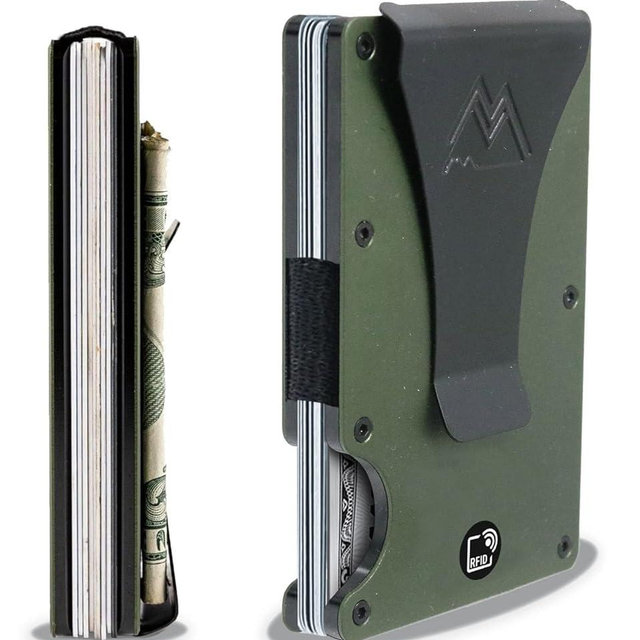 Mountain Voyage Co Minimalist Wallet for Men & Women - Slim RFID Wallet, Scratch Resistant, Credit Card Holder & Money Clip, Easily Removable Money & Cards, (Army Green)