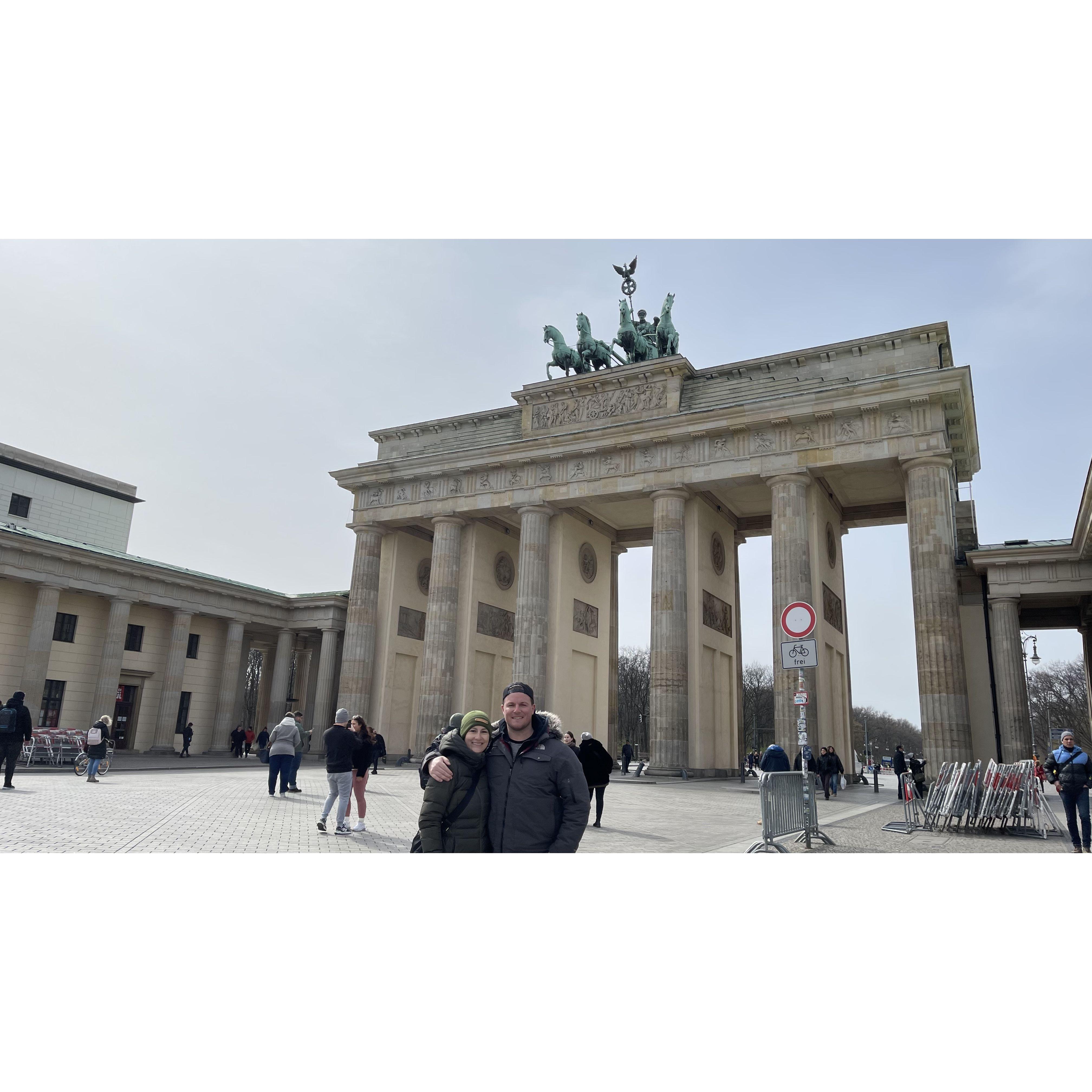 Amazing historical trip to Berlin.  Brandenburg Gate in the background. Not pictured: 20,000 steps per day, currywurst, and eisbein.