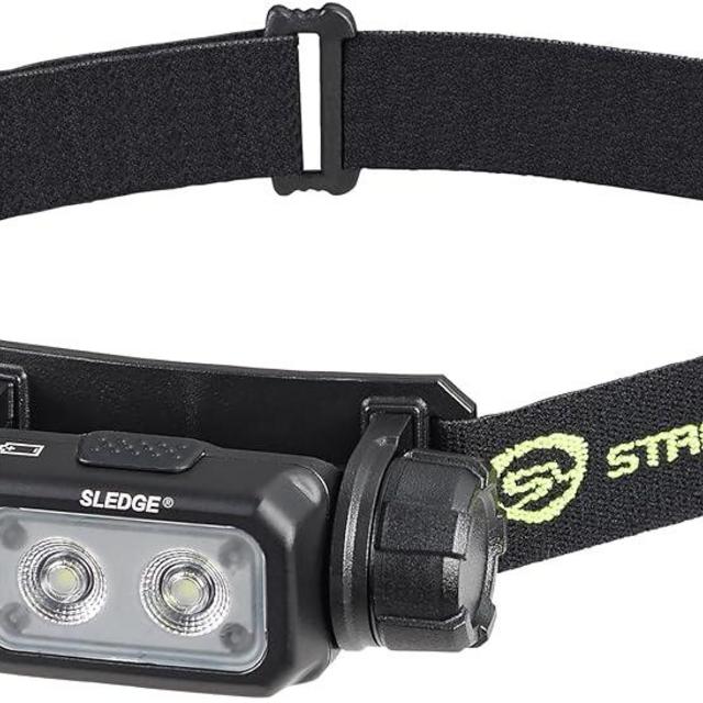 Streamlight 89019 Sledge 1000-Lumen Max 600-Lumen Standard 1800-Candela Rechargeable Low-Profile LED Headlamp with Elastic and Rubber Hard Hat Straps, Black