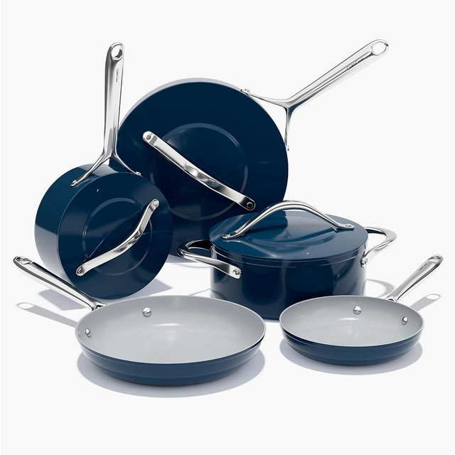 CookinCraze Ceramic Nonstick Pots and Pans Set 8-Piece Cookware Set - Non-Toxic & PTFE/PFOA/PFAS Free, Induction Compatible, Oven & Dishwasher Safe to 500°F, Navy Blue
