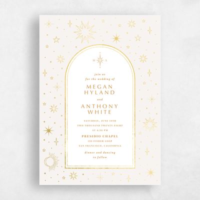 Beige Foil Wedding Invitation - Heron Portrait Foil