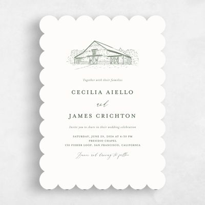Green Scalloped Wedding Invitation - Millbrook Portrait