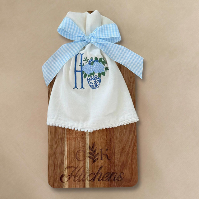 Personalized Bridal Shower Gift Idea Chinoiserie Gift Set Cutting Board Custom Name Gift For Couple Monogram Towel Engagement Party Gift
