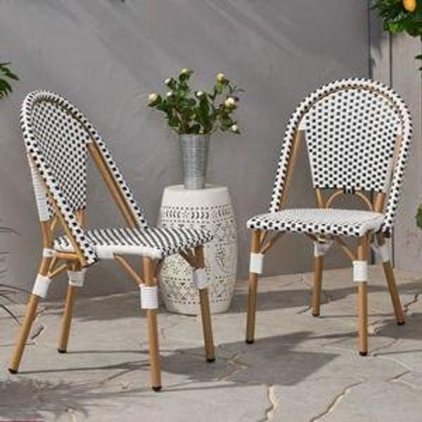 Wicker Premium All-Weather Wicker Outdoor Dining Side Chair (Set of 2) - Black/White