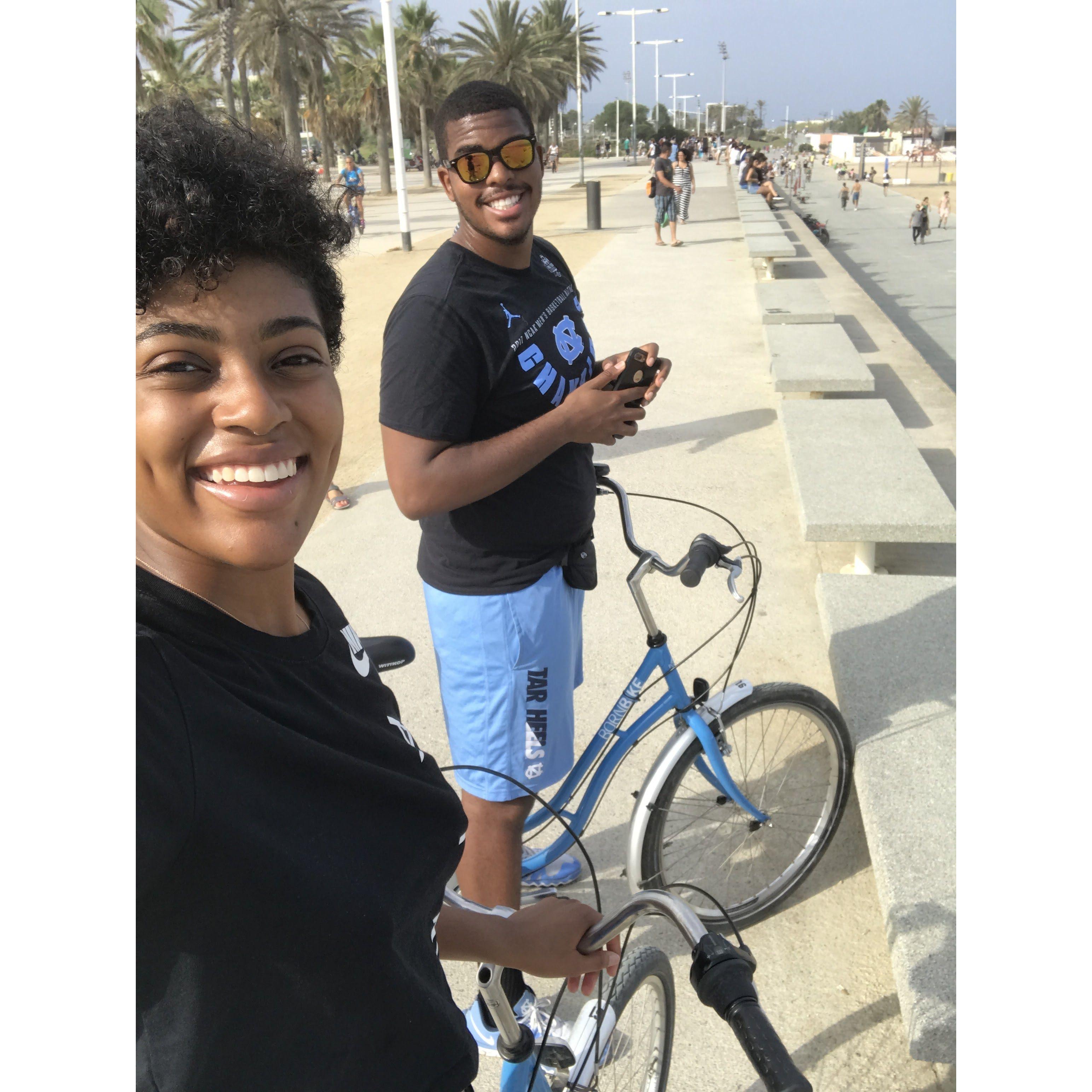 Riding bikes along Barcleona's beautiful beaches