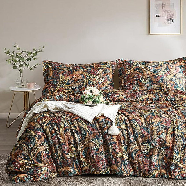 Ikawaapurry Floral King Size Comforter Set for King Bed Paisley Boho Bedding Comforter Sets Fluffy Lightweight Flowers Plants All Season 3 Pieces Comforter King with 2 Pillow Shames