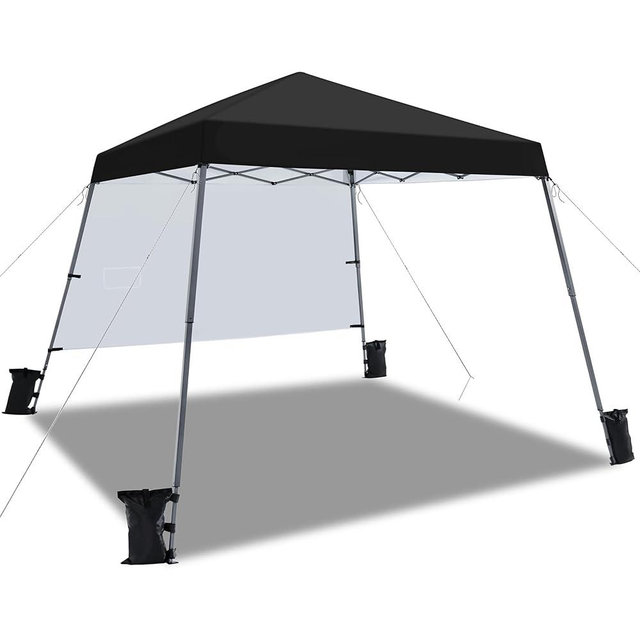 Yaheetech Pop Up Canopy Tent with Backpack, 10x10 Base Portable Easy One Person Setup Folding Shelter Compact Lightweight Slant Leg Canopy with 1 Sidewall, 8x8 Top, Black