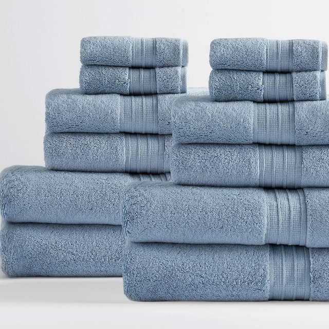 Hydrocotton Organic Bath/Hand/Washcloth, Light Blue, Set of 12
