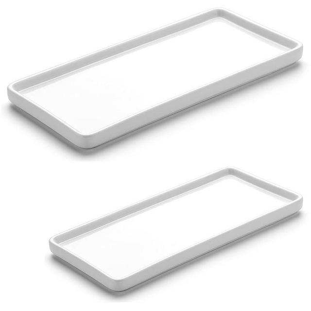 Gurygo 2 Pack 8"/10" Bathroom Trays, Ceramic Vanity Trays for Bathroom, Small Ceramic Trays, Kitchen Soap Tray, Dish Soap Tray for Kitchen Counter (White,Set/2)