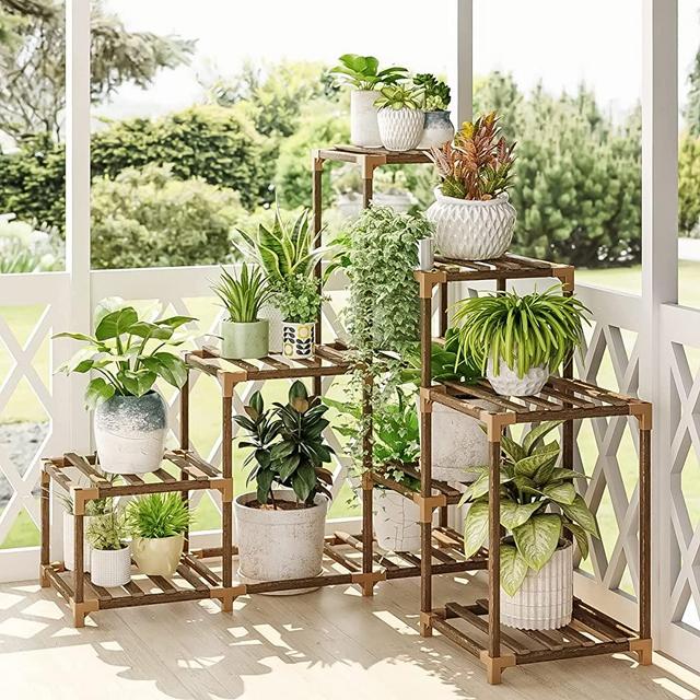 Bamworld Plant Stand Indoor Corner Plant Stand Wood Outdoor Tiered Plant Shelf for Multiple Plants, Ladder Plant Holder Table Plant Pot Stand for Window Garden Balcony Living Room