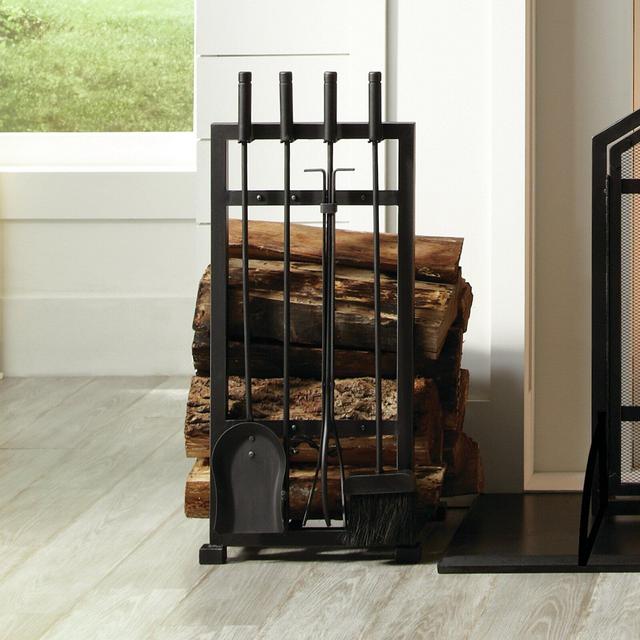 Adiqa Log Holder 4 Piece Fireplace Tool Set