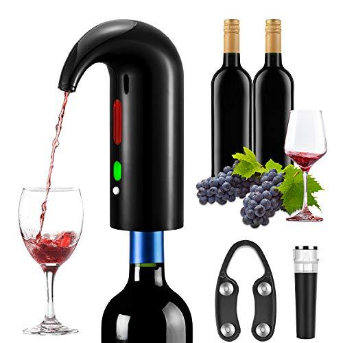 RICANK Electric Wine Aerator Pourer, Portable One-Touch Wine Decanter and Wine Dispenser Pump for Red and White Wine Multi-Smart Automatic Wine Oxidizer Dispenser USB Rechargeable Spout Pourer Black