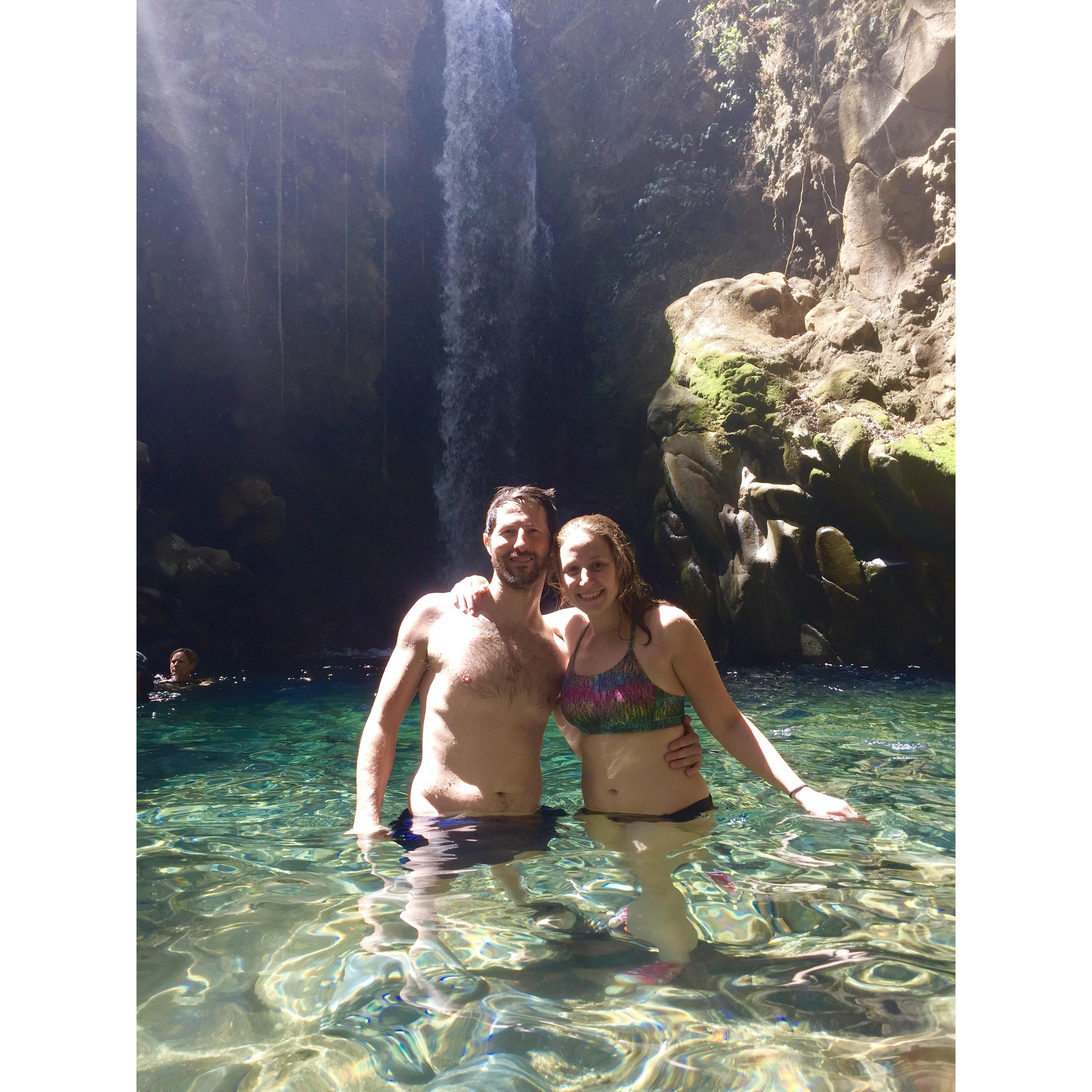 Hiked to this beautiful fresh water swimming hole in Costa Rica. It was absolutely breathtaking!