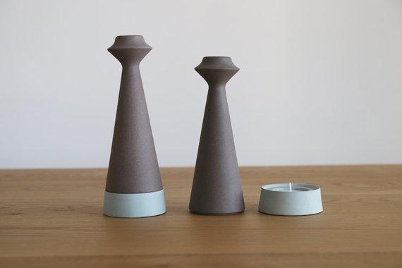 shabbat candlestick, ceramic candlestick, candle holder, teal decor, ceramics and pottery, ceramic candle holders, shabbat candles