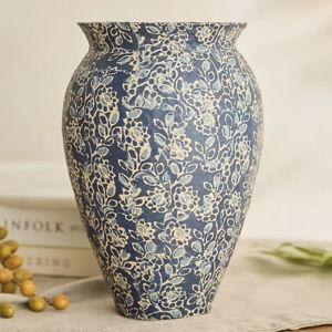 Patterned Papier Mache Vase, Blue Tall