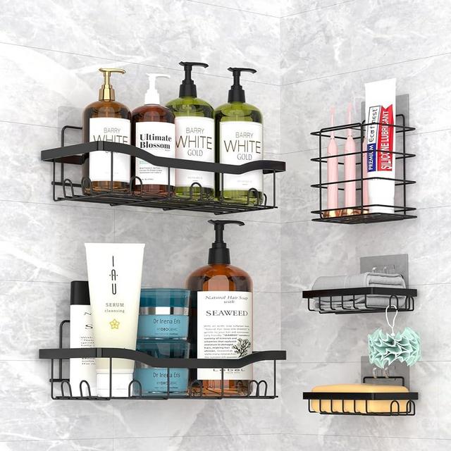 CBYJK Shower Caddy, 5 Pack Bathroom Organizer, Strong Adhesive Shower Organizer, No Drilling, Large Capacity, Rustproof Stainless Steel Bathroom Shower Organizer, Perfect for Bathroom, Kitchen