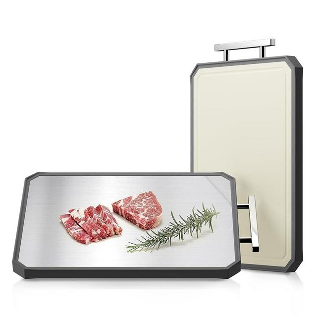 Stainless Steel Cutting Board,Double-Sided Meat Cutting Board for kitchen,Stainless Steel/Wheat straw pp Large Cutting Board for meat,Dishwasher Safe,non toxic Chopping Board,16 * 12Inch