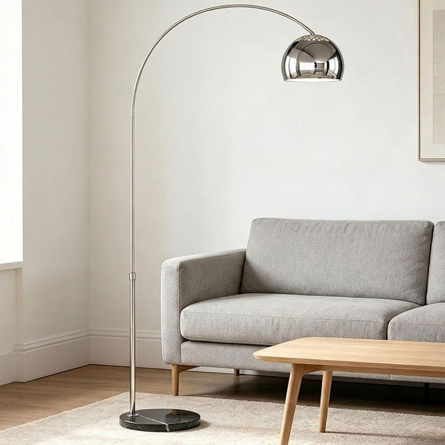Murmurglow-71”Modern Arc Floor Lamp, Mid Century Adjustable Height Chrome Floor Lamp with Metal Shade,Book Reading Standing Light with Round Marble Base for Living Room, Bedroom,Office
