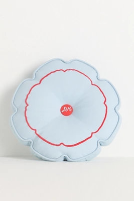 Damson Madder Cotton Embroidered Button Round Shaped Pillow