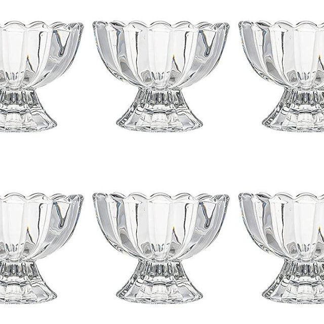 Lawei 6 Pack Glass Dessert Bowls - 5 Oz Glass Ice Cream Cups Mini Trifle Footed Dessert Bowls for Dessert, Sundae, Ice Cream, Salad, Cocktail, Condiment, Trifle