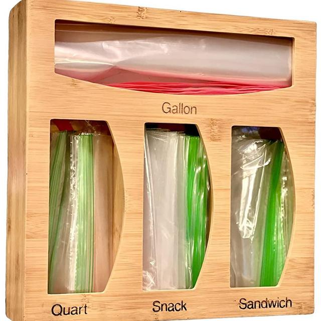 Ziplock Bag Storage Organizer for Kitchen Drawer, Bamboo Kitchen Food Storage Bag Organizer, Baggie Organizer for Gallon, Quart, Sandwich Snack Size Bag Organizer Spread Pixie Dust (Style 1)