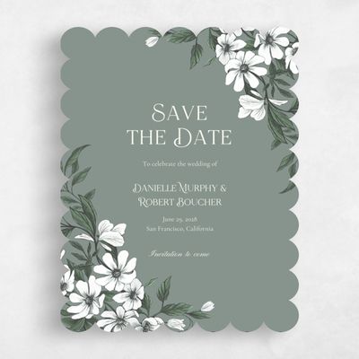 Green Scalloped Wedding Save the Date - Melcher Portrait