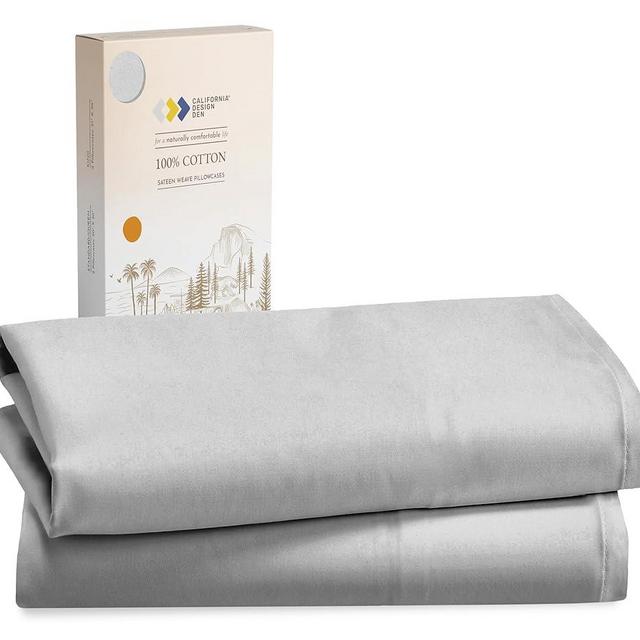 California Design Den 100% Cotton Pillow Cases Standard Size Set of 2, Soft & Cooling Sateen Weave Pillow Cases Queen (Light Gray)