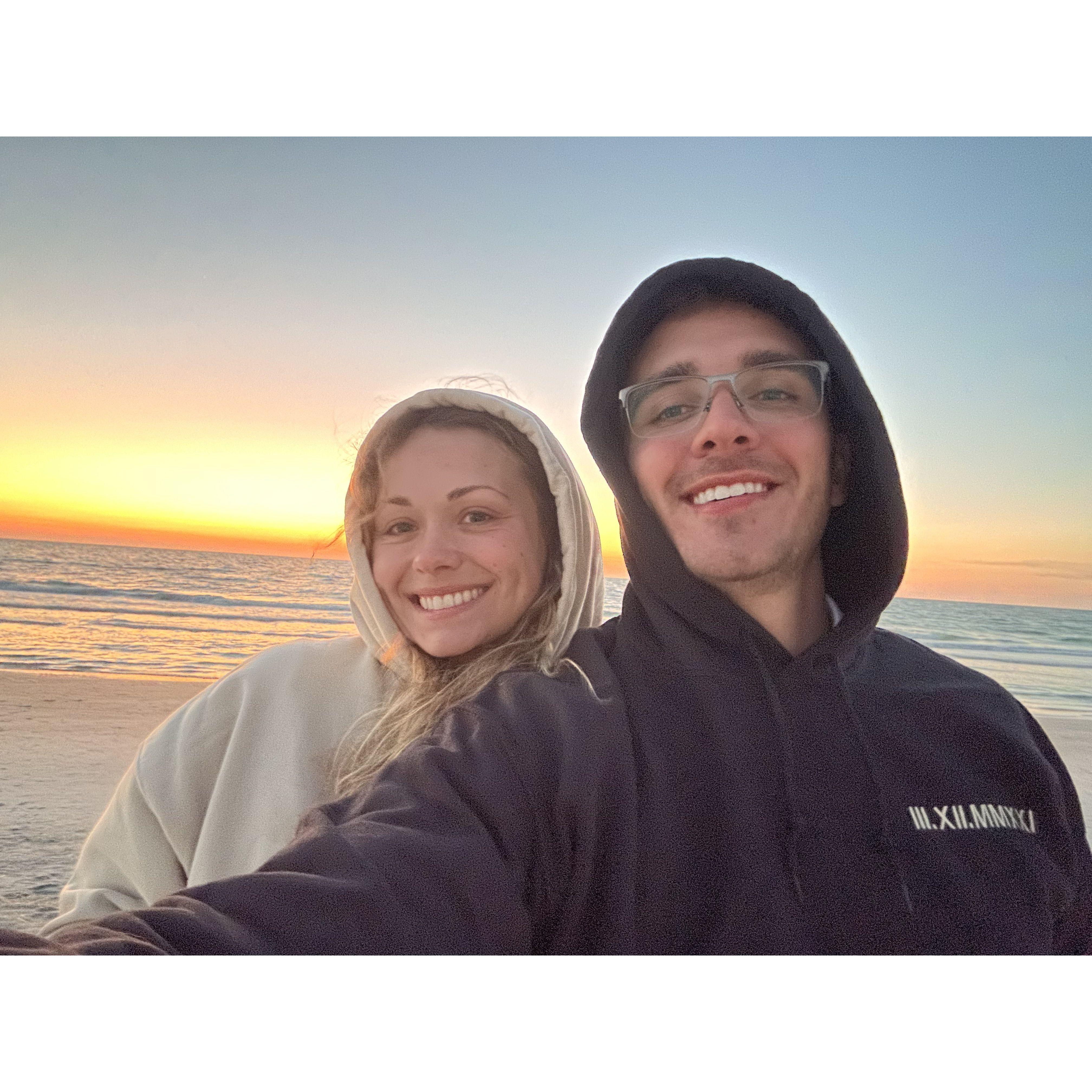 They spent another anniversary watching the sunset on the beach.