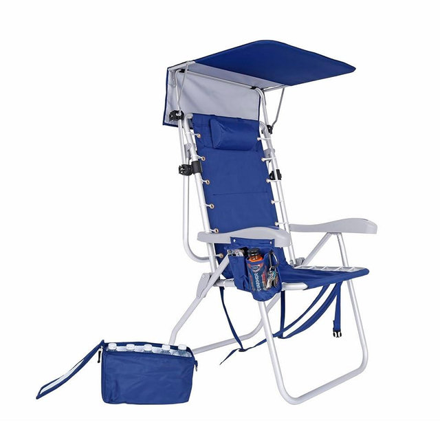 Ultimate Heavy Duty High Seat Aluminum Folding Backpack Beach Chair for Adults | Lay Flat, 5 Reclining Positions | Removable Insulated Cooler Pouch & Canopy for UV Protection