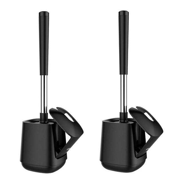 SetSail Silicone Toilet Bowl Brush and Holder 2 Pack Automatic Toilet Brushes for Bathroom with Holder Ventilated Toilet Cleaner Brush for Toilet Scrubber Cleaning-Black