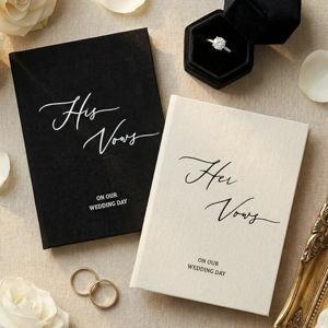 Set of 2 Wedding Vow Books His and Hers Fabric Cover Gold Foil Stamping on The Sides 60 Lined Pages 5.9 x 4.1 inch His and Hers Vow Books Wedding Essentials Gift(Black, White)