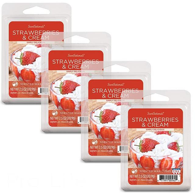 Scentsationals Scented Wax Fragrance Melts - Strawberries & Cream - Wax Cubes Pack, Home Warmer Tart, Electric Wickless Candle Bar Air Freshener, Spa Aroma Decor Gift - 2.5 oz (4-Pack)
