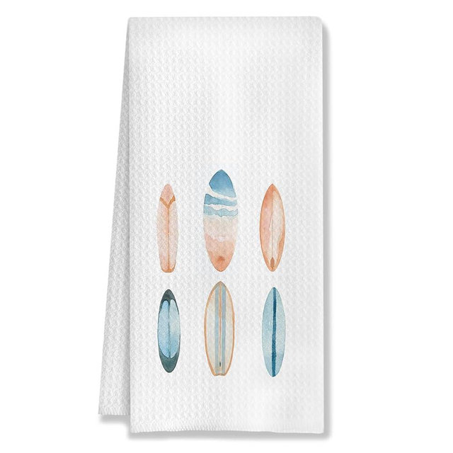 HUGANE Coastal Beach Kitchen Towels, Surfboard Decorative Hand Towels for Bathroom, Summer Beach Dish Tea Towels, Coastal Kitchen Bathroom Decor, 16x24 Inch