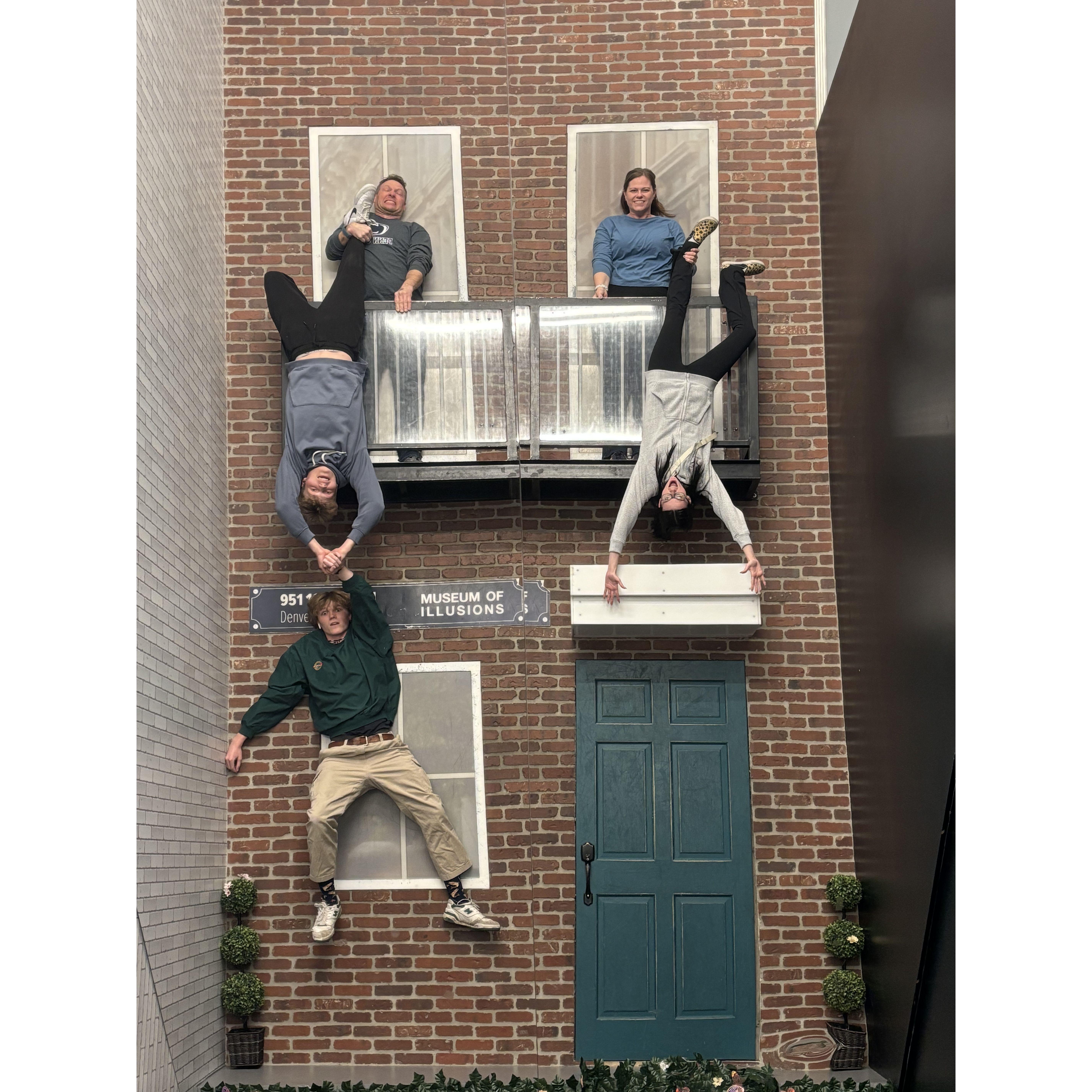 Illusion Museum with David (Father of Groom), Becky (Mother of Groom), and Carter (Groomsman)