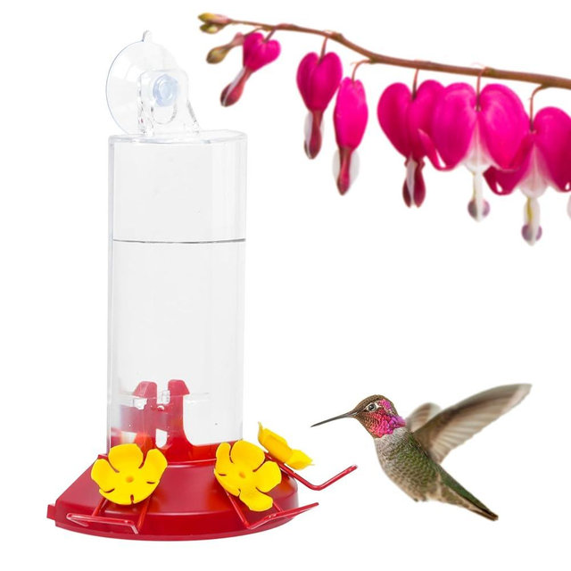 Perky-Pet 217 Window Mount Plastic Hummingbird Feeder with Perches - 8 oz Outdoor Garden Décor Hummingbird Feeder, iridescent color