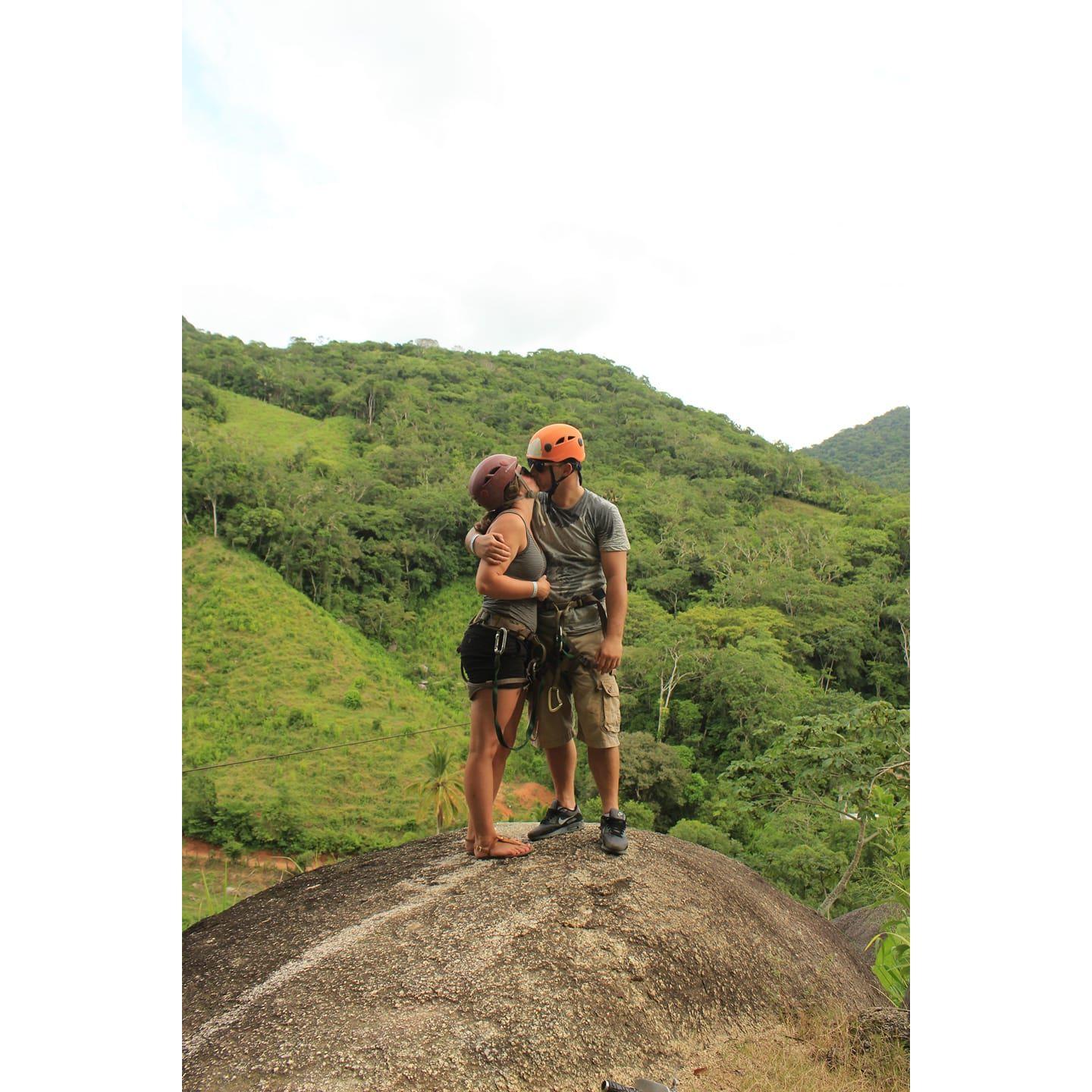 Mexico zip lining, on the very top of the mountain before going down