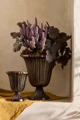 Fluted Metal Urn Planter